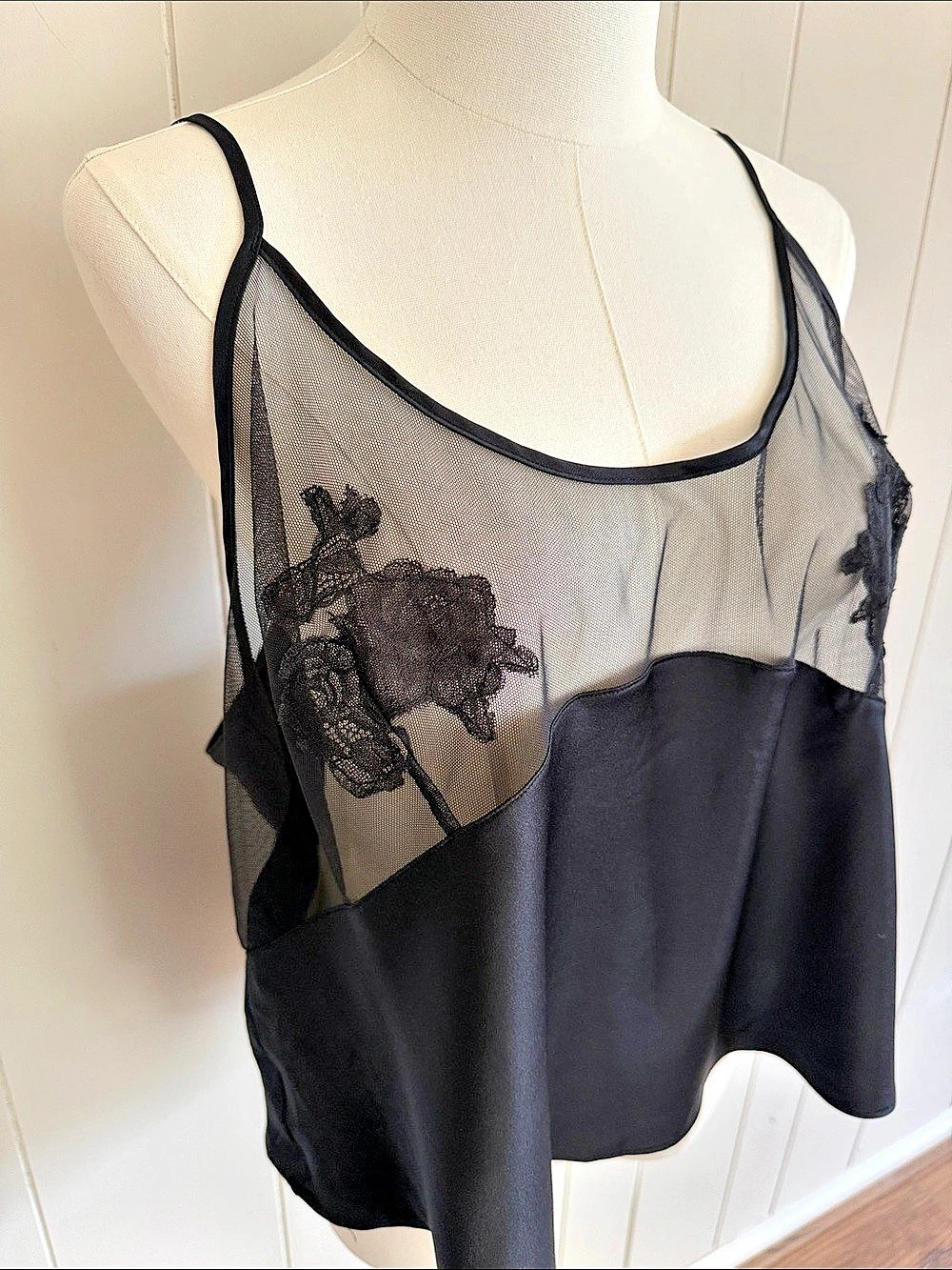 Victoria's Secret Black Lace Mesh Camisole XXL Dark Romantic Coquette Boudoir - Picture 6 of 11